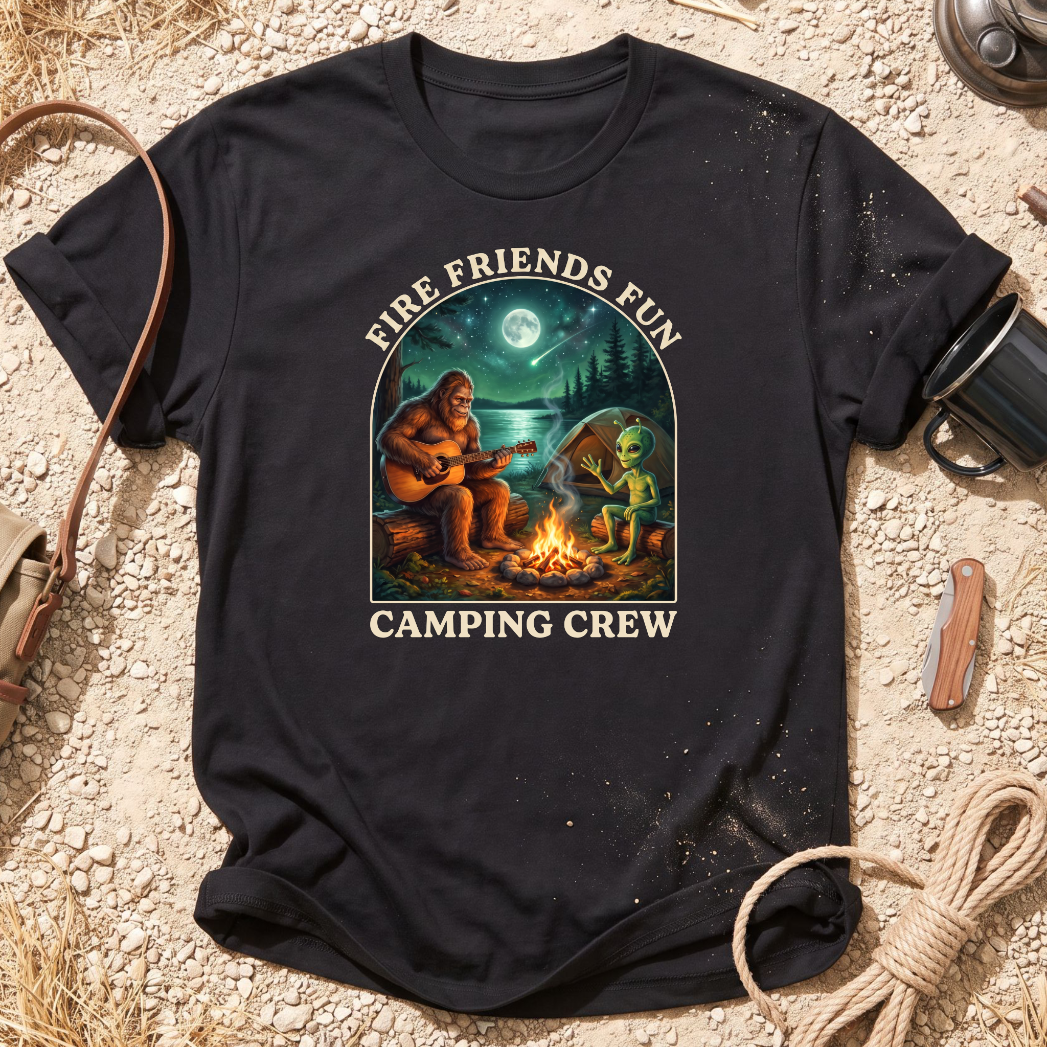Camping Crew Bigfoot and Alien T-Shirt
