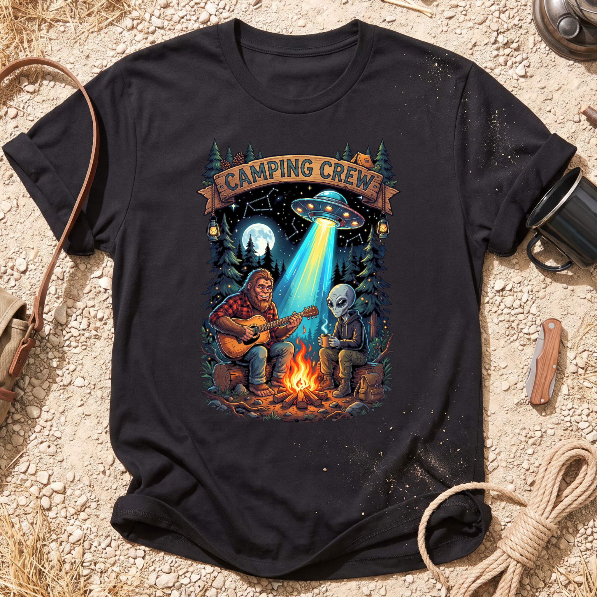 Camping Crew Alien and Bigfoot T-Shirt