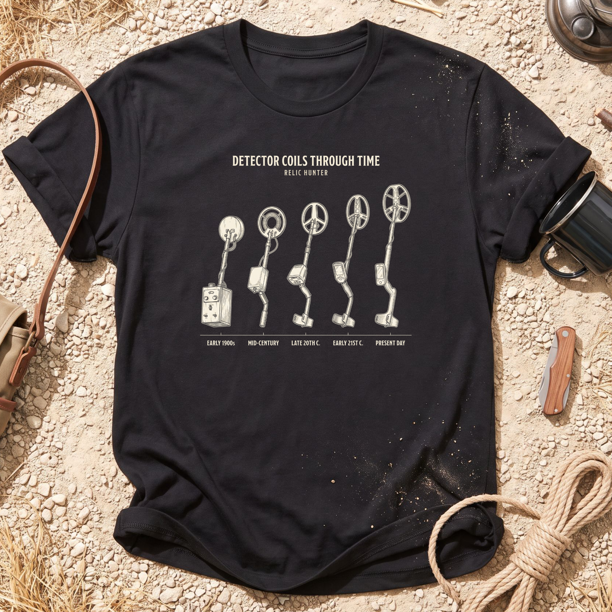 Detector Coils Through Time Metal Detecting T-Shirt