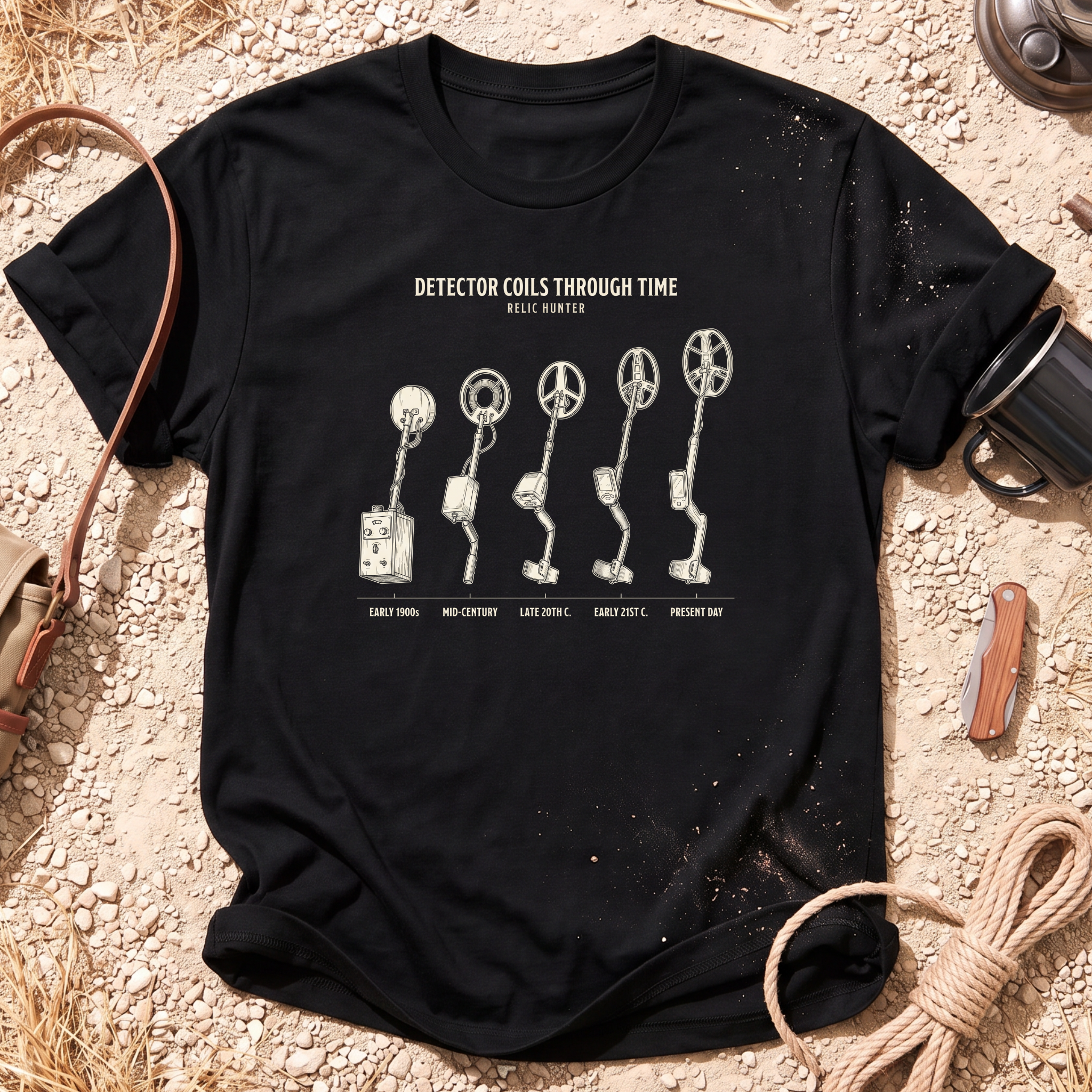 Detector Coils Through Time Metal Detecting T-Shirt