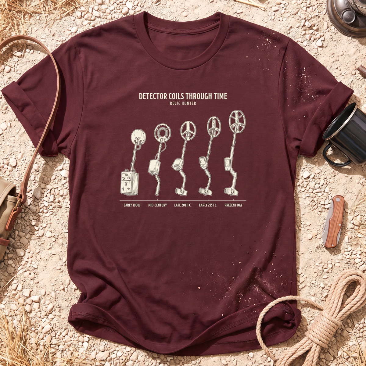 Detector Coils Through Time Metal Detecting T-Shirt