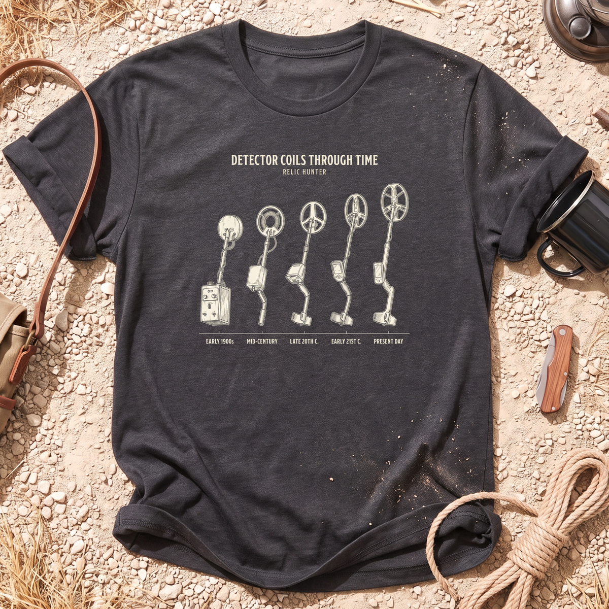 Detector Coils Through Time Metal Detecting T-Shirt
