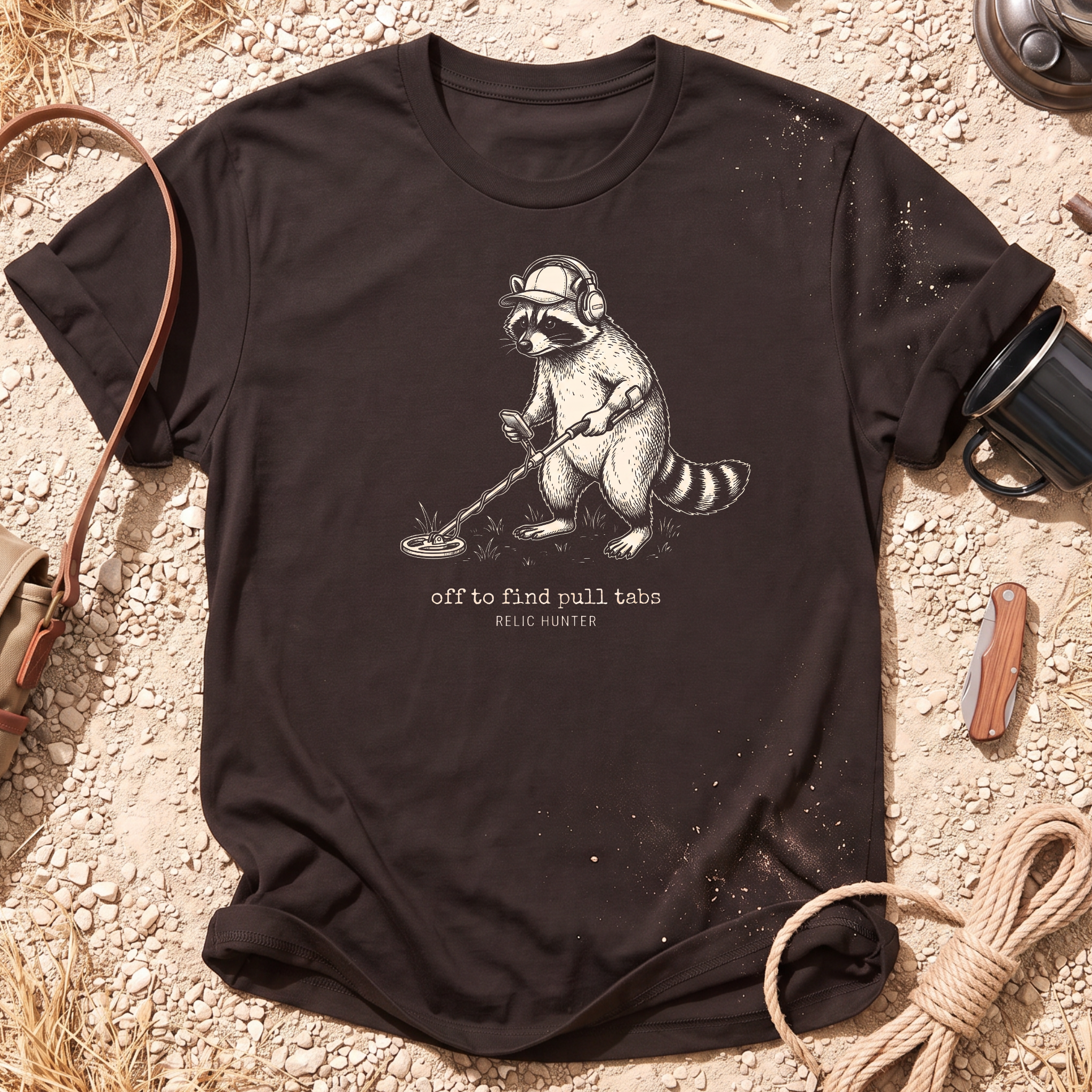 Off to Find Pull Tabs Raccoon Metal Detecting T-shirt