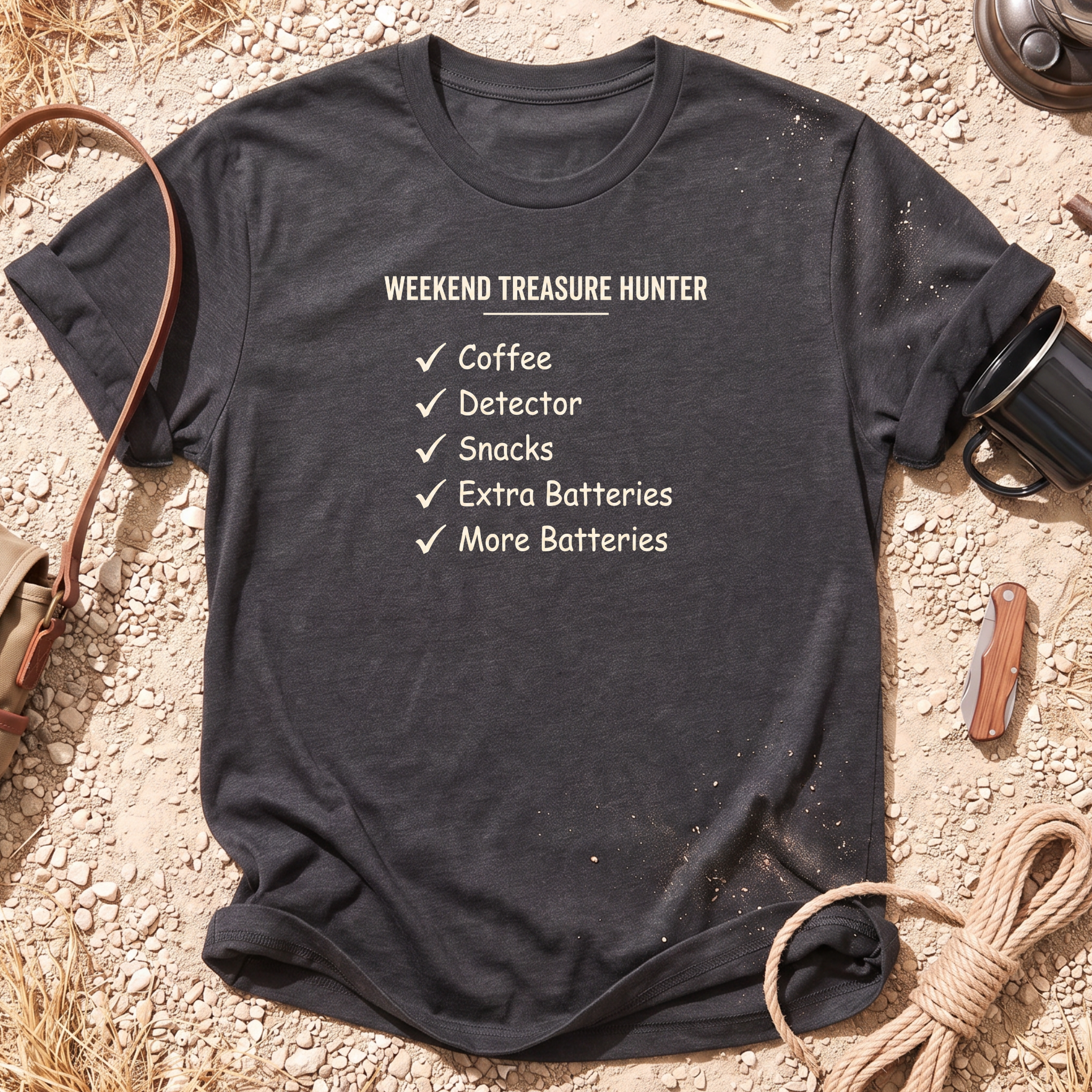 Weekend Treasure Hunter Checklist Cotton Metal Detecting T-Shirt