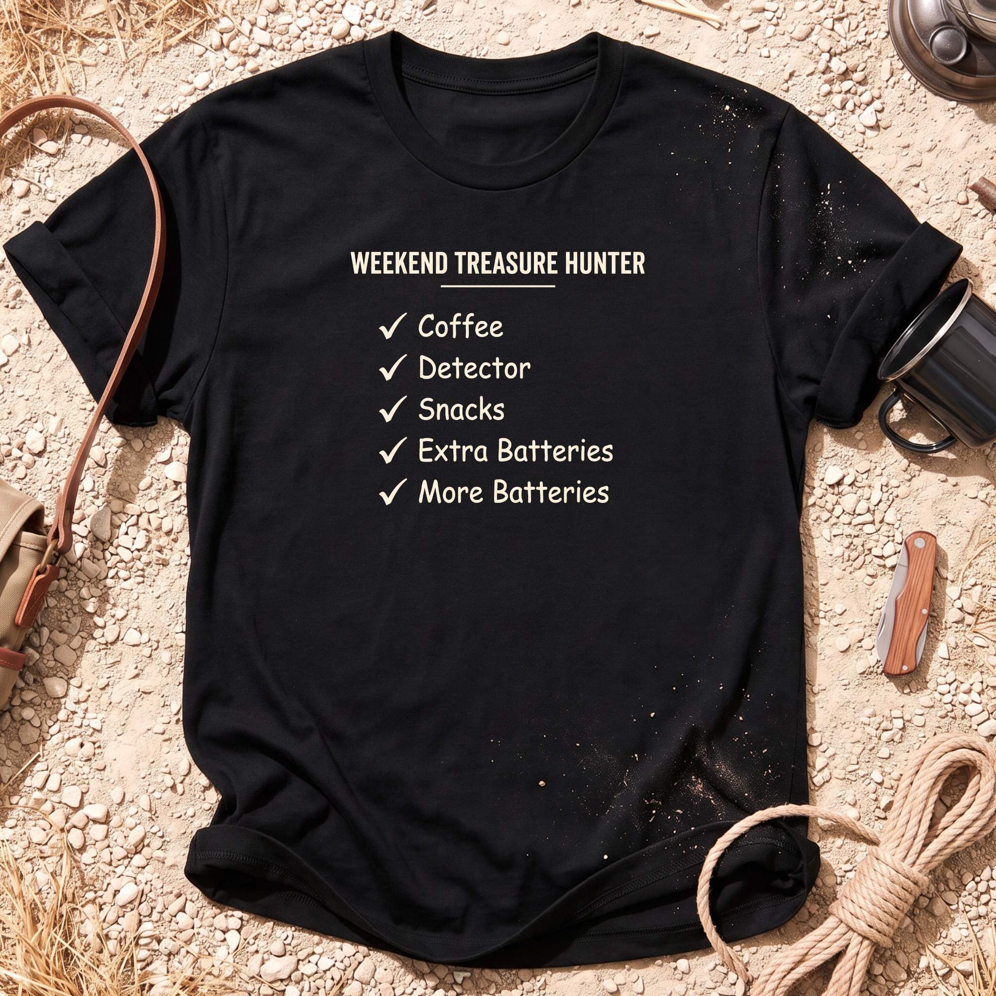 Weekend Treasure Hunter Checklist Cotton Metal Detecting T-Shirt