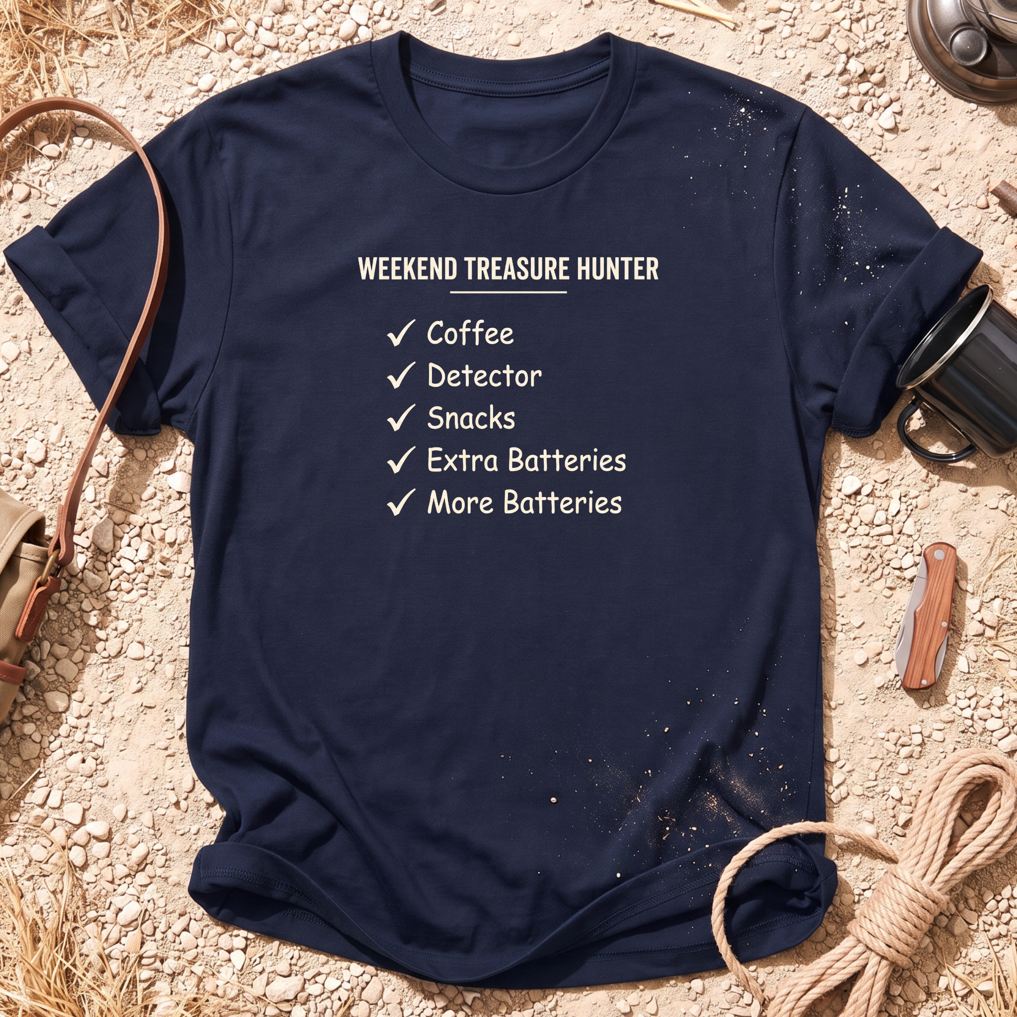 Weekend Treasure Hunter Checklist Cotton Metal Detecting T-Shirt