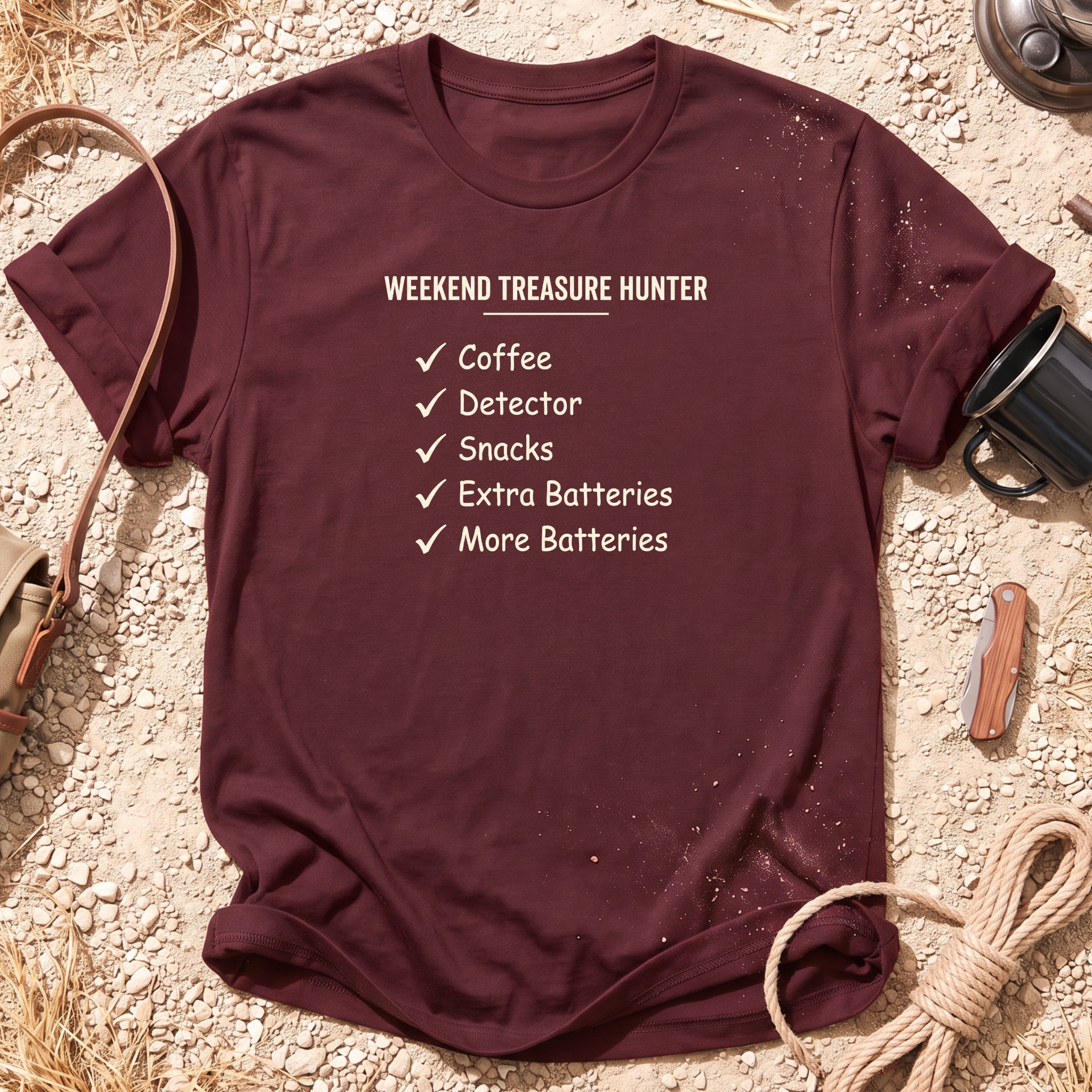 Weekend Treasure Hunter Checklist Cotton Metal Detecting T-Shirt