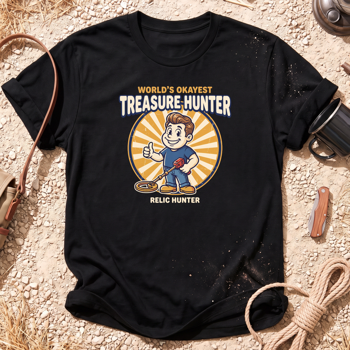 World's Okayest Treasure Hunter Cotton Metal Detecting T-Shirt