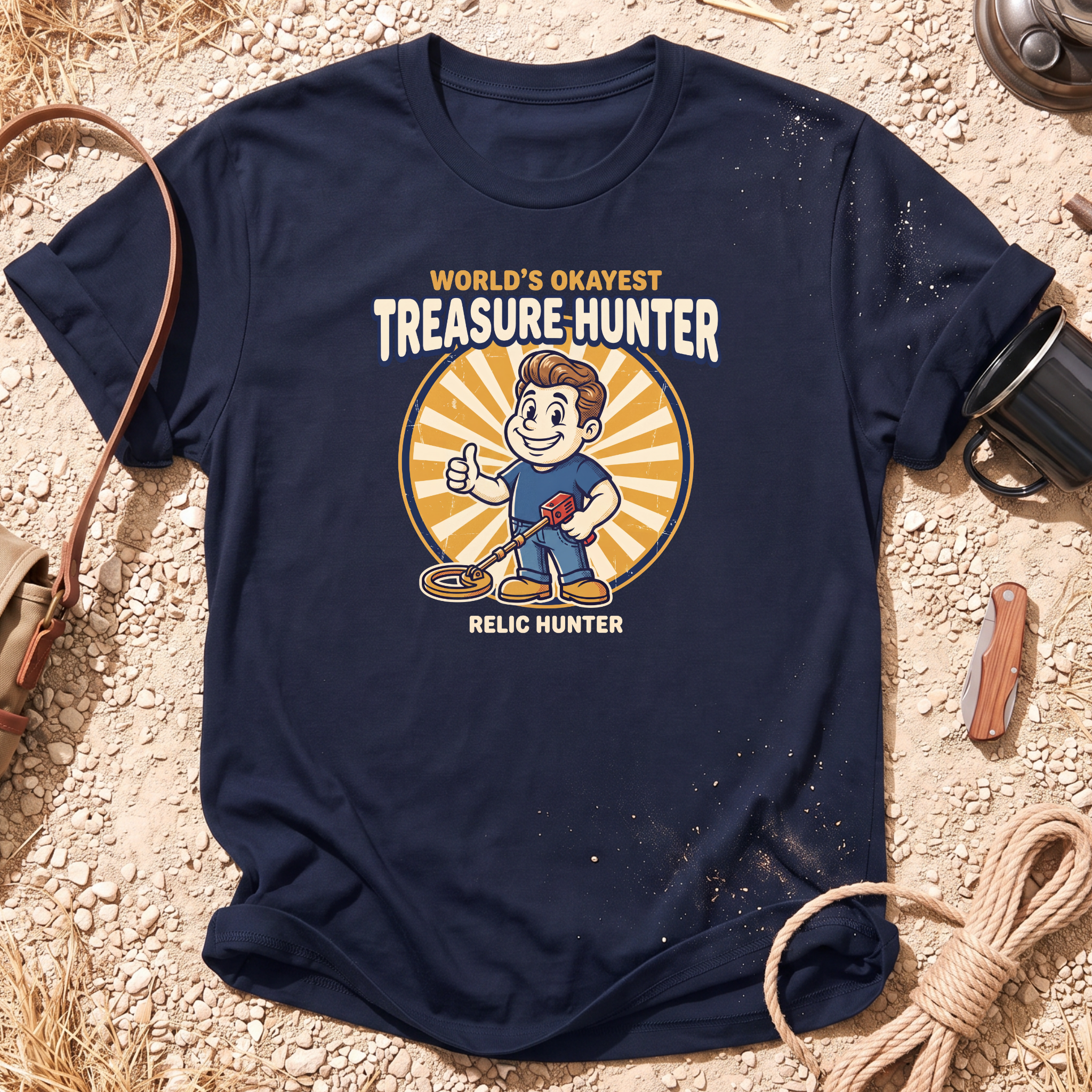 World's Okayest Treasure Hunter Cotton Metal Detecting T-Shirt