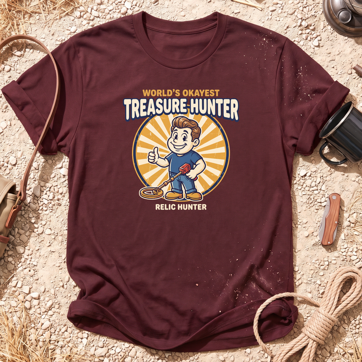 World's Okayest Treasure Hunter Cotton Metal Detecting T-Shirt
