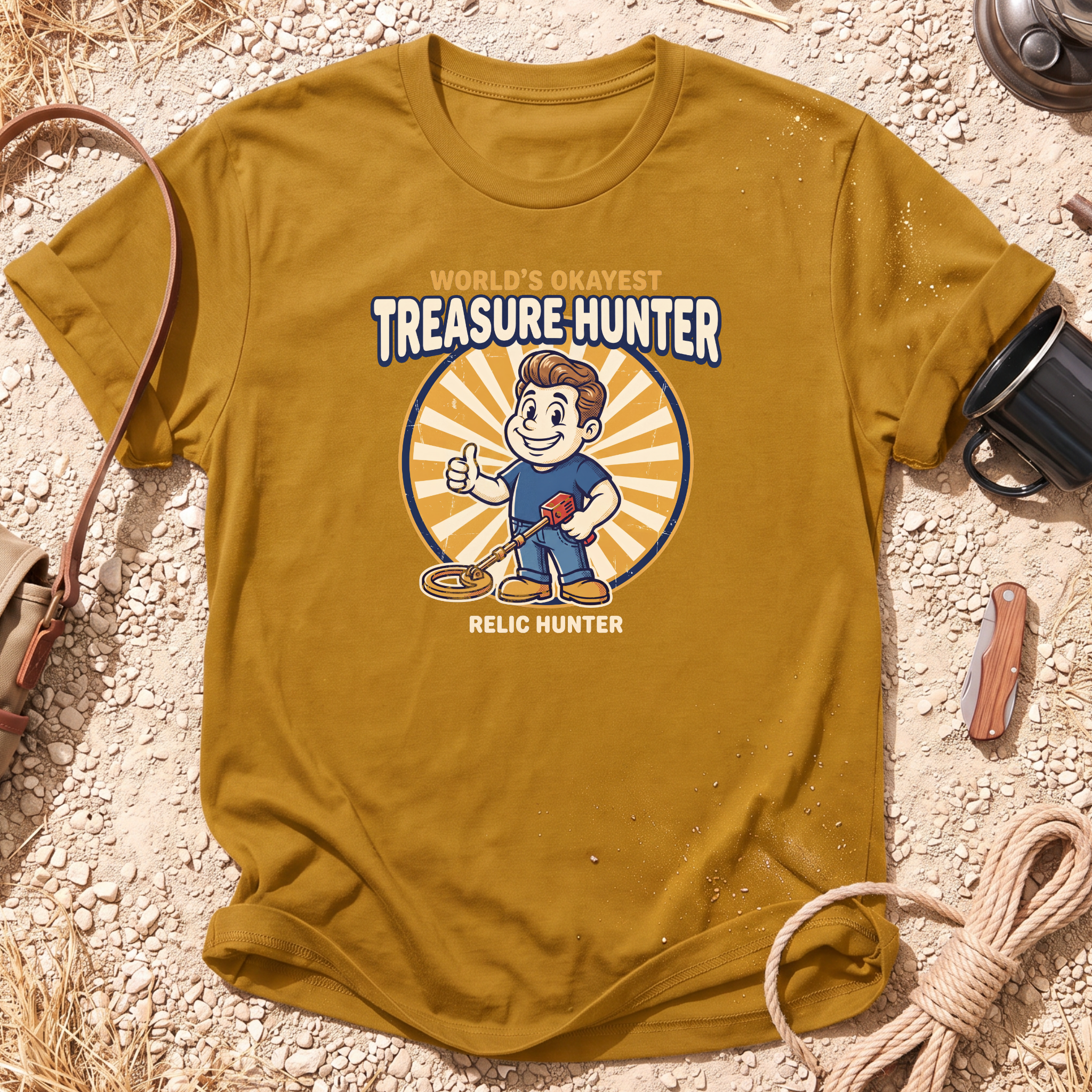 World's Okayest Treasure Hunter Cotton Metal Detecting T-Shirt