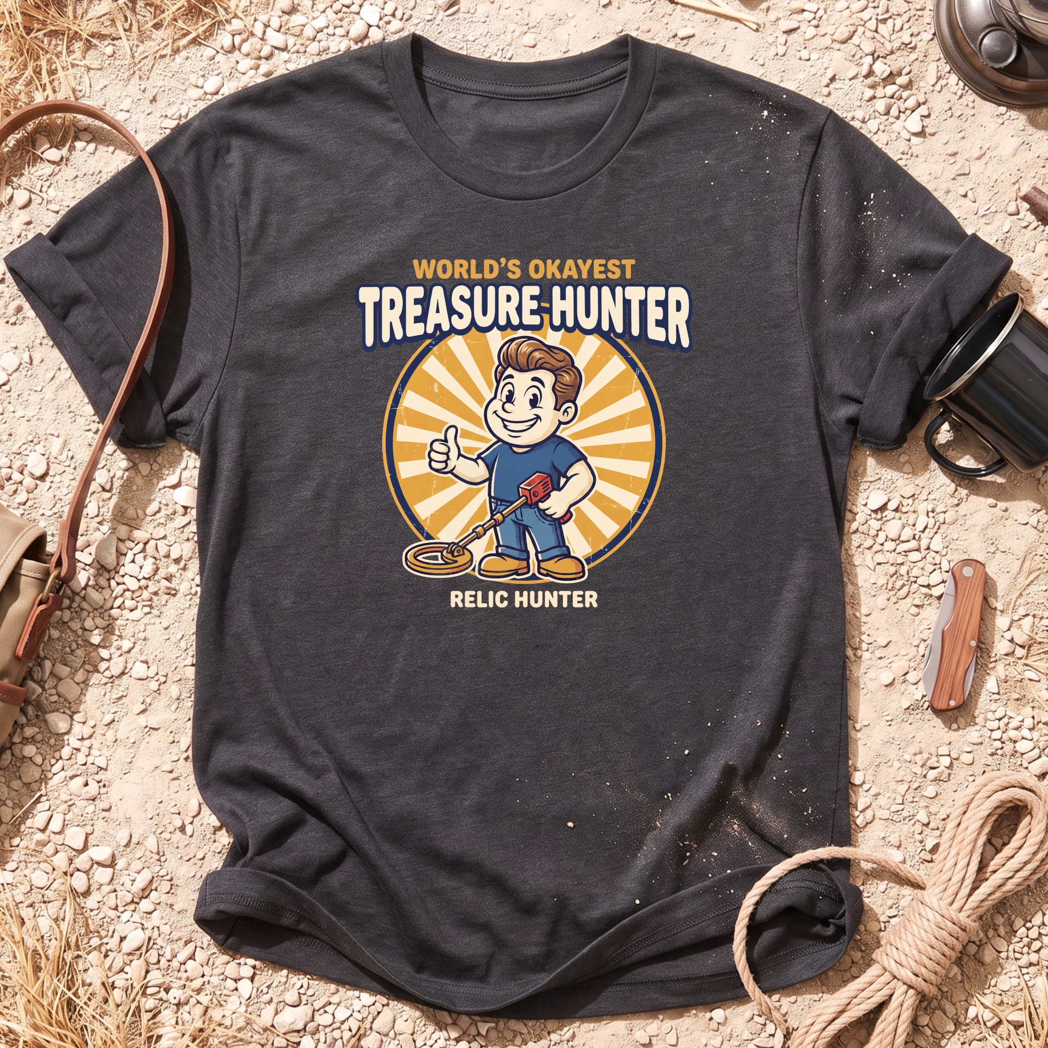 World's Okayest Treasure Hunter Cotton Metal Detecting T-Shirt