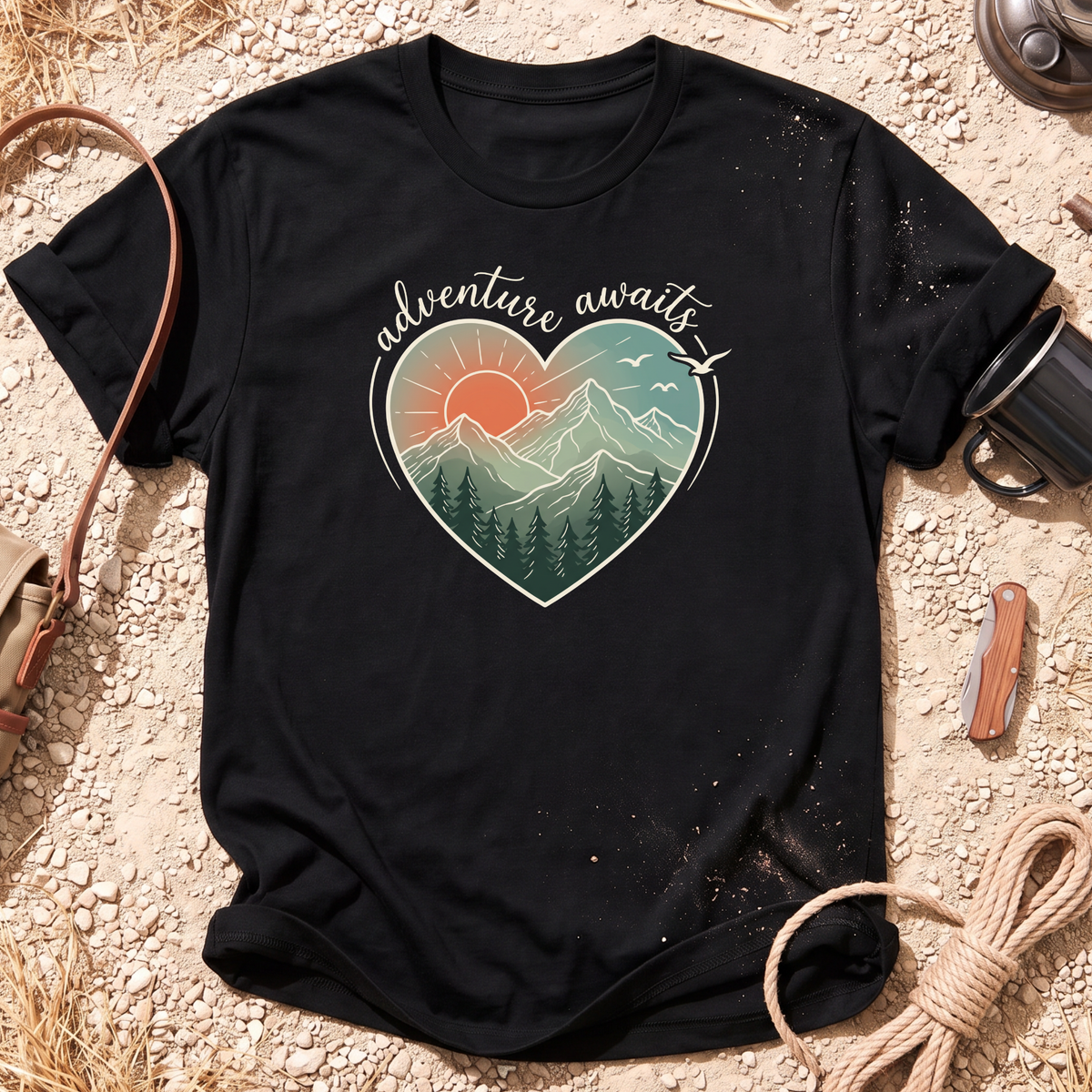 Adventure Awaits Heart Camping T-Shirt