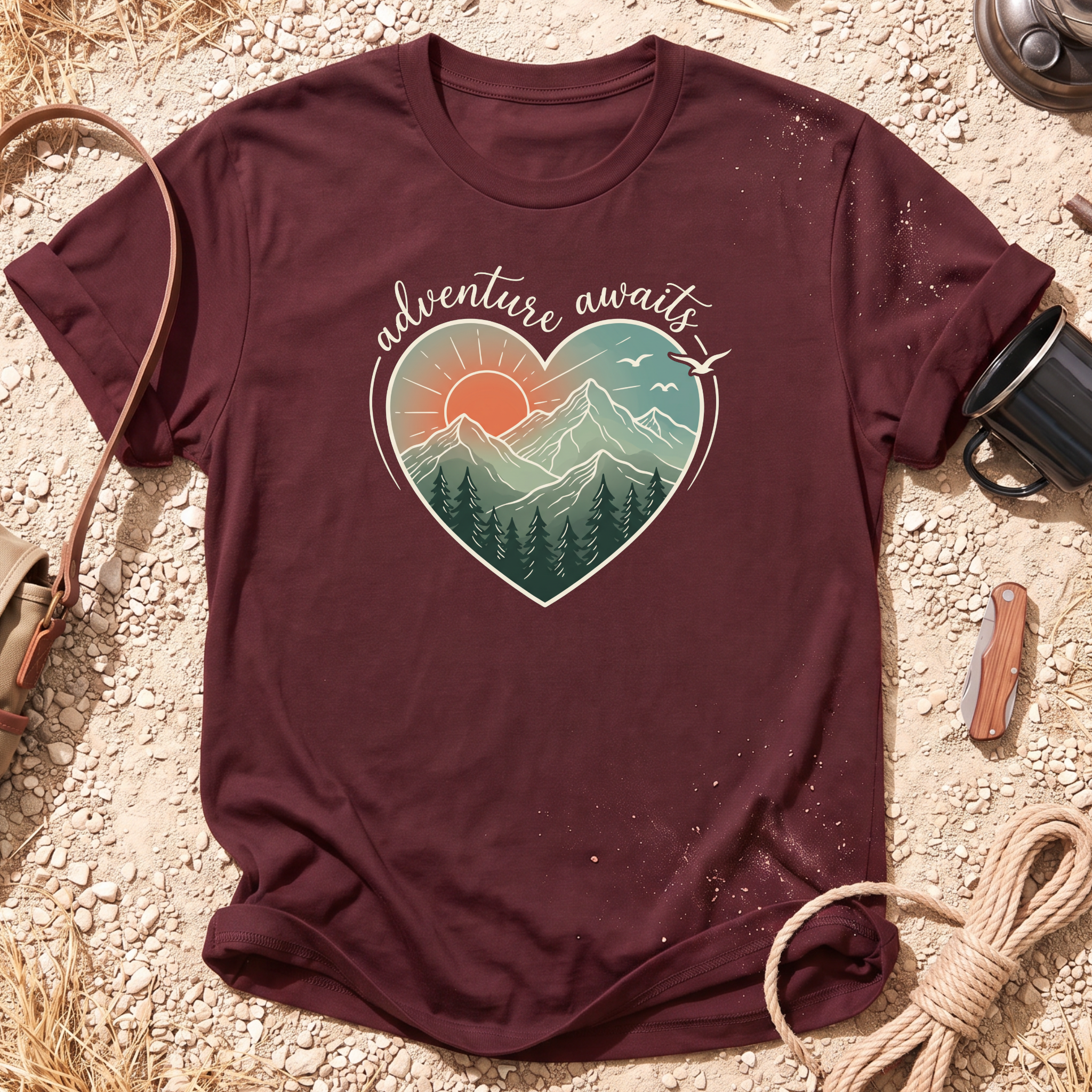 Adventure Awaits Heart Camping T-Shirt