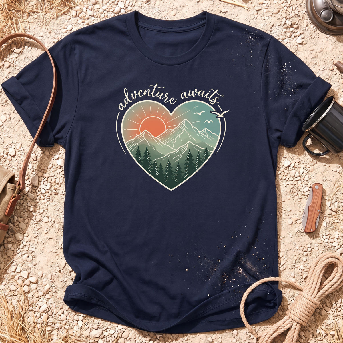 Adventure Awaits Heart Camping T-Shirt