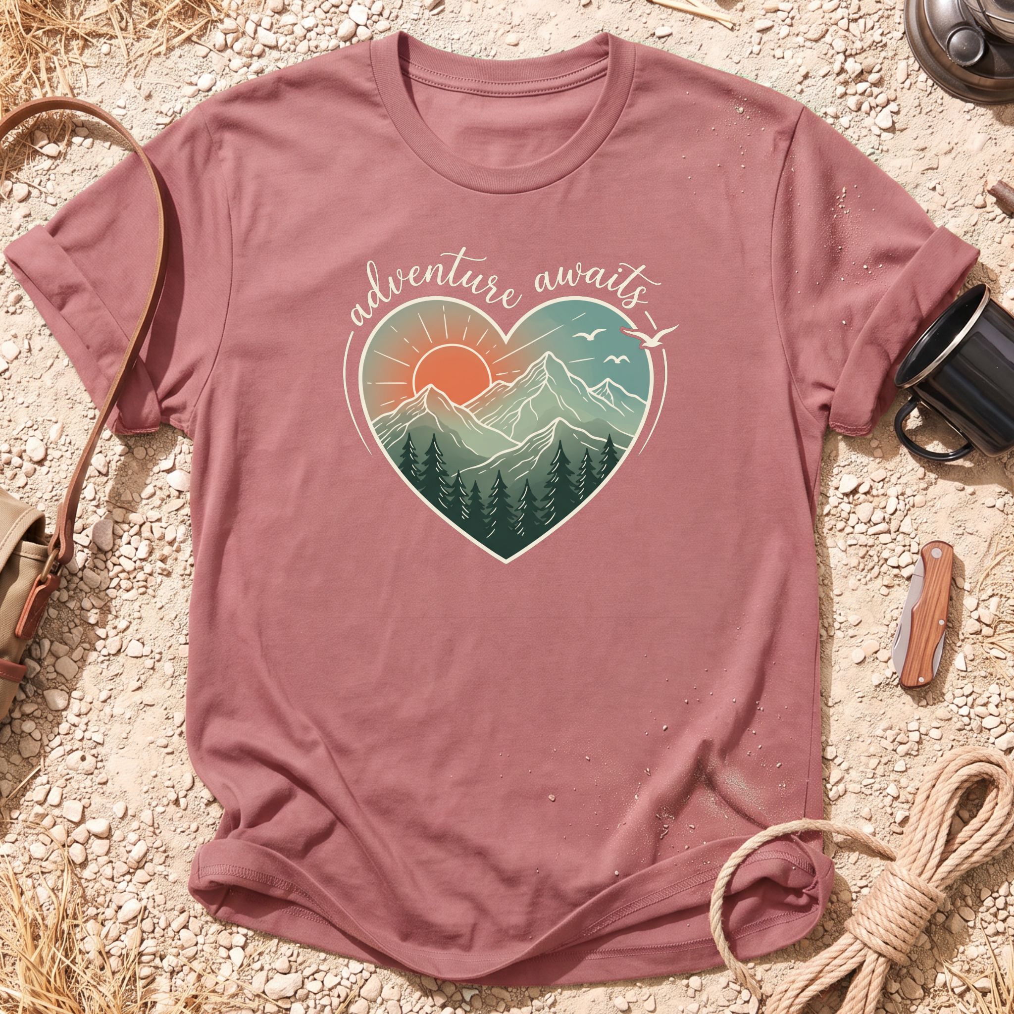Adventure Awaits Heart Camping T-Shirt