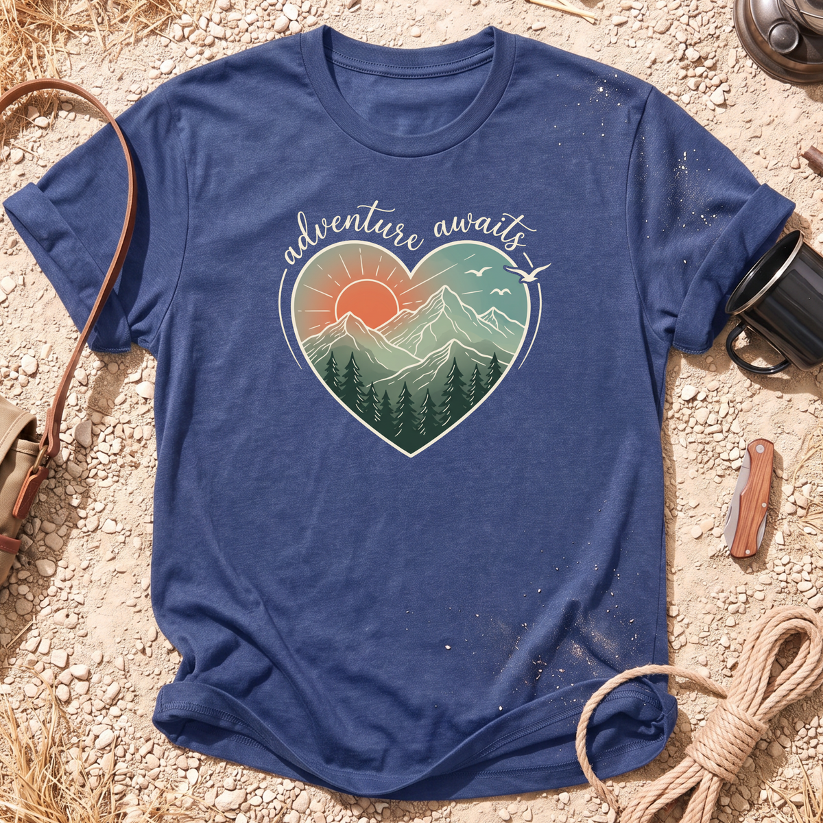 Adventure Awaits Heart Camping T-Shirt