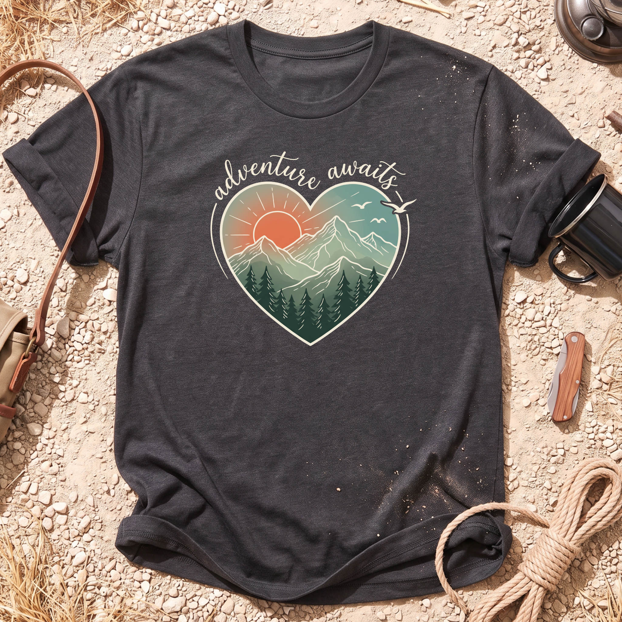 Adventure Awaits Heart Camping T-Shirt