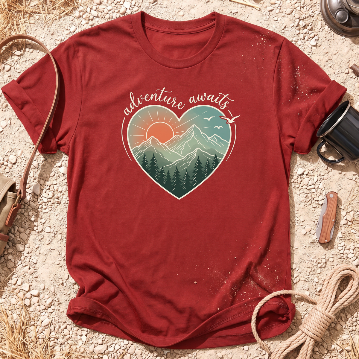 Adventure Awaits Heart Camping T-Shirt