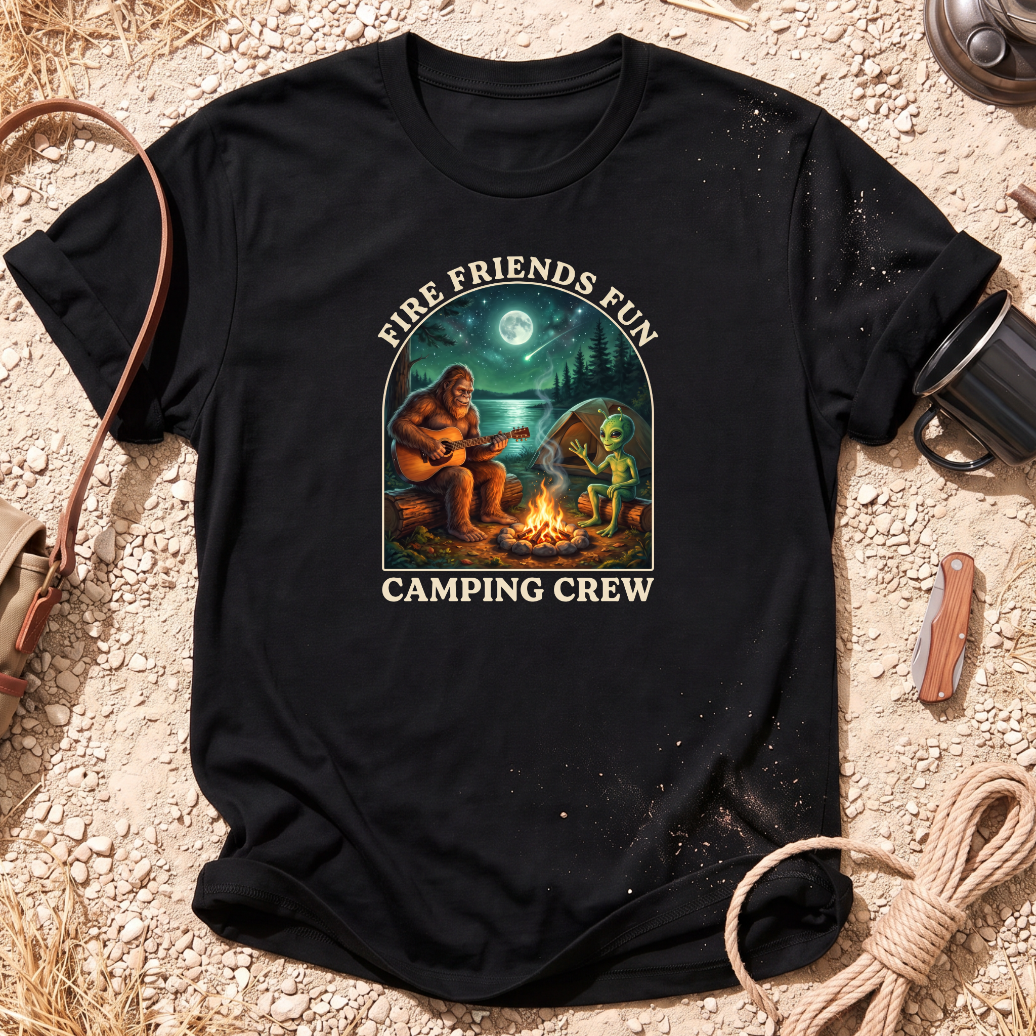 Camping Crew Bigfoot and Alien T-Shirt