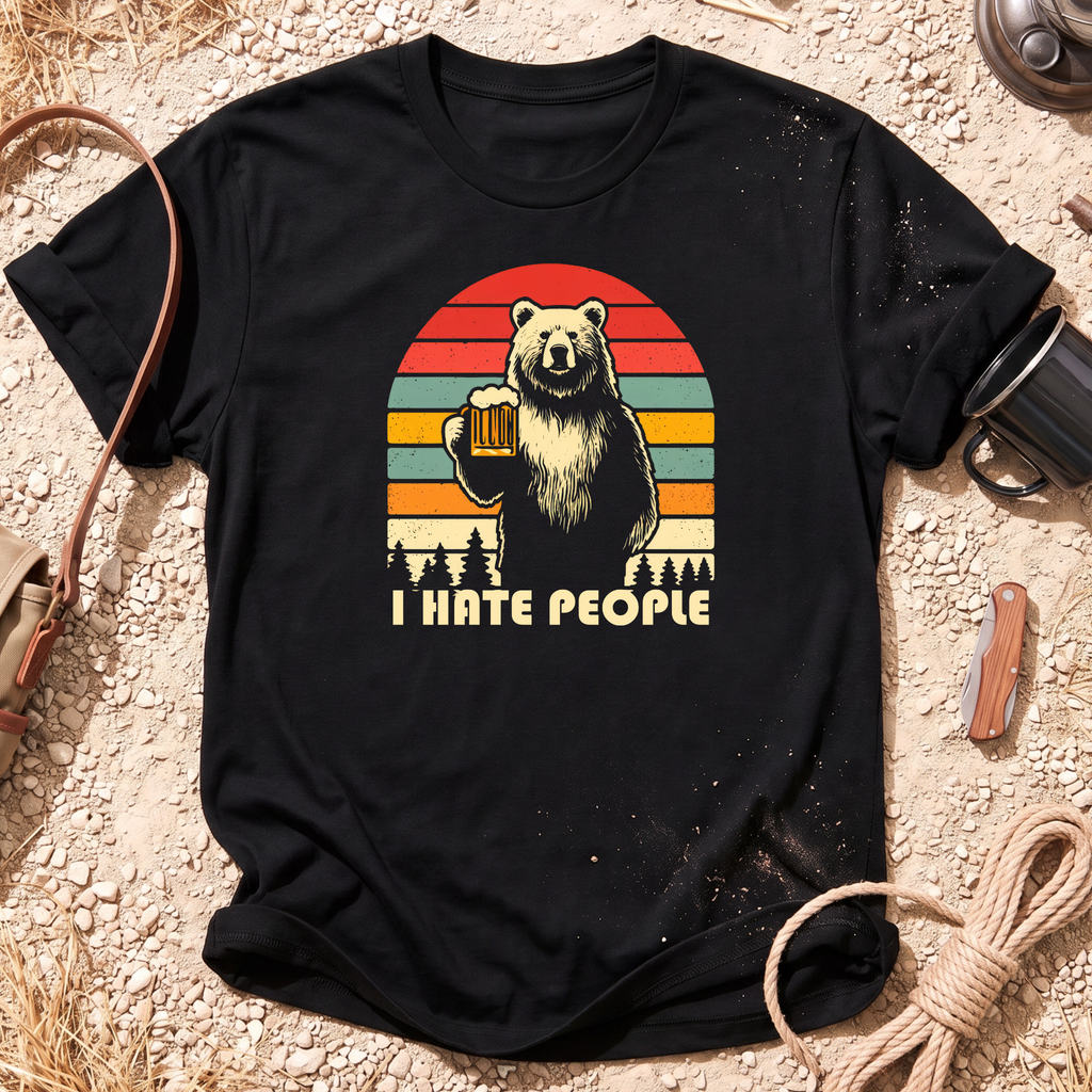 I Hate People Drinking Bear T-Shirt